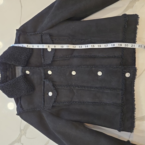 All Saints Kingsley Sherling Trucker Biker Jacket Black Size Small - Picture 14 of 15